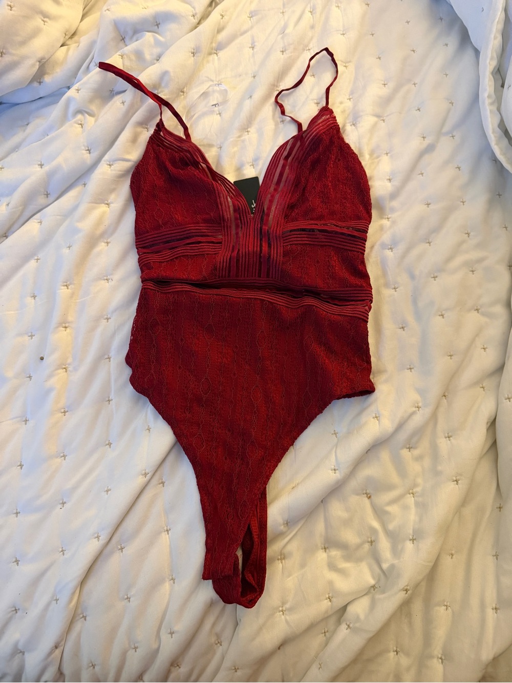 Lulu's Red Lace Plunge Bodysuit